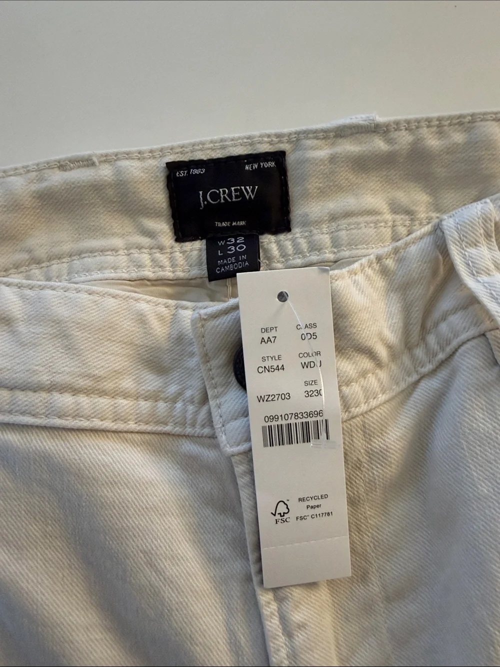 J.Crew Men's Cream Workwear Straight Leg Fit Garment-Dyed Carpenter Pants Jeans